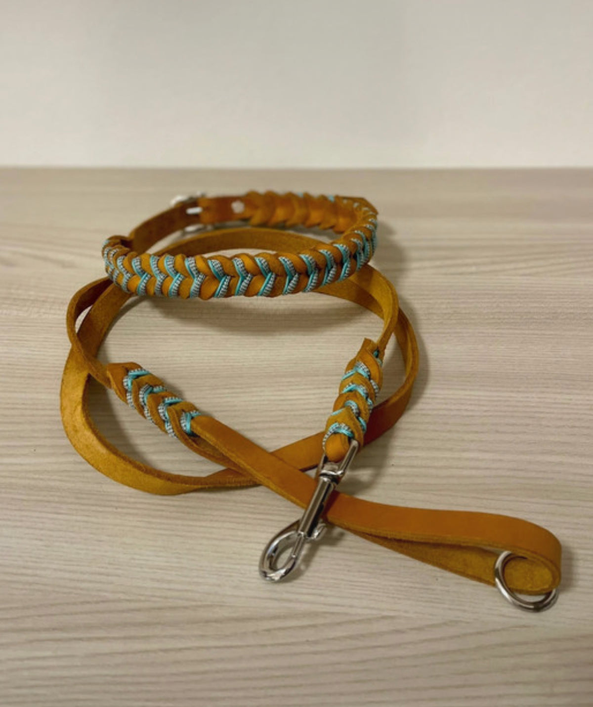 Set abbinato collare e guinzaglio in cuoio